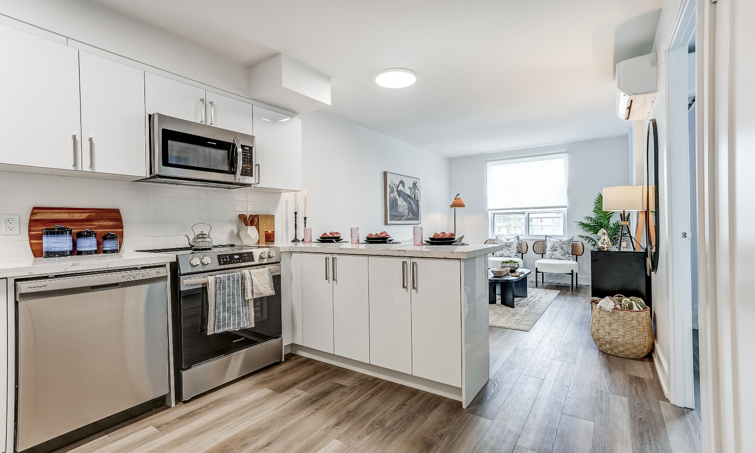 Spacious, open-concept living area at Elora. Rent with Minto Apartments.